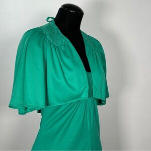 Vintage 70s Disco Green Halter Maxi Party Dress Shrug Jacket 2 PC Poly Lace XS/S